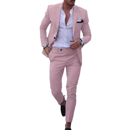 Men’s Two-Piece Suit Set with Notch Lapel Blazer and Straight-Leg Trousers