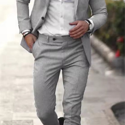 Men’s Two-Piece Suit Set with Notch Lapel Blazer and Straight-Leg Trousers
