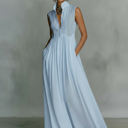 Adeline | Sleeveless Button Front Maxi Dress