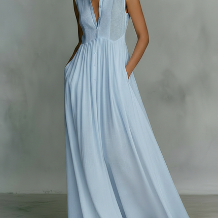 Adeline | Sleeveless Button Front Maxi Dress