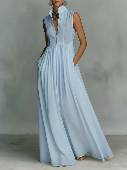 Adeline | Sleeveless Button Front Maxi Dress