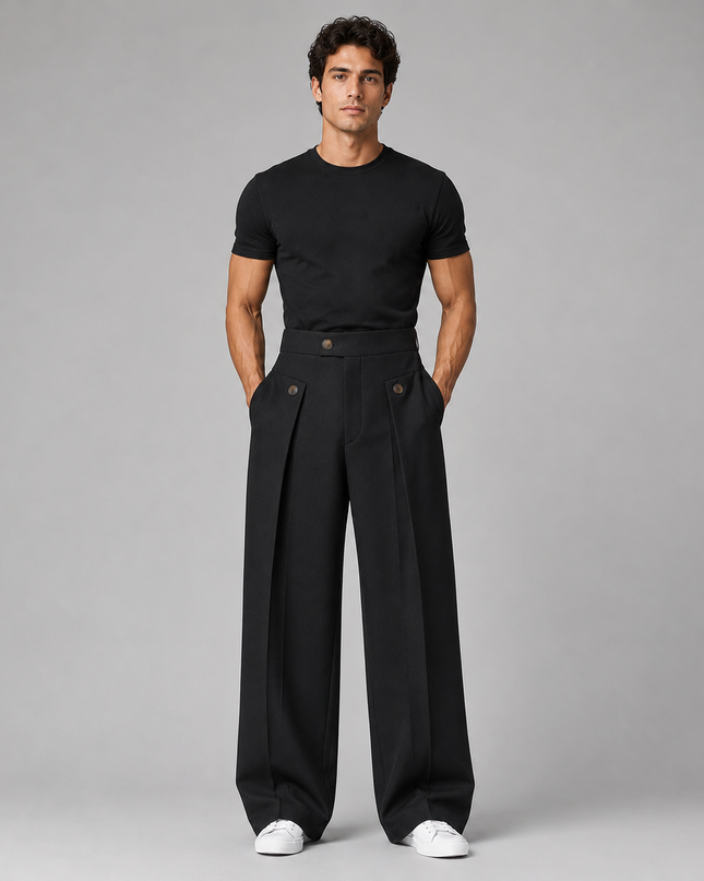 Alaric | Men's Wide Leg Trousers – Front Pleated Design