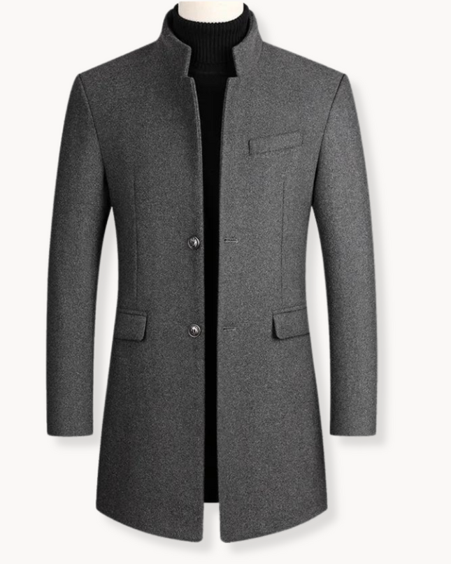 Aldevren | Men's Wool Cashmere Overcoat Stand Collar Button Front