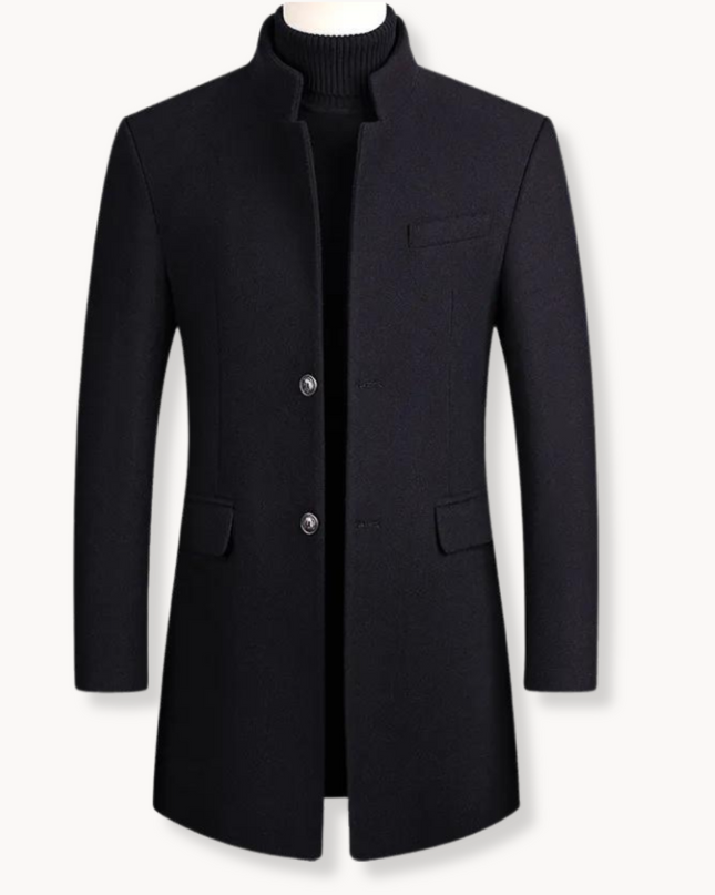 Aldevren | Men's Wool Cashmere Overcoat Stand Collar Button Front