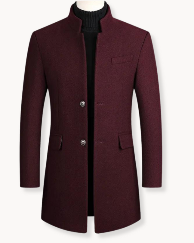 Aldevren | Men's Wool Cashmere Overcoat Stand Collar Button Front