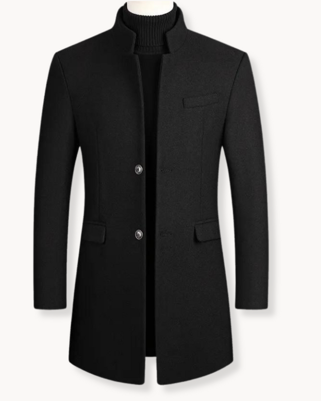 Aldevren | Men's Wool Cashmere Overcoat Stand Collar Button Front