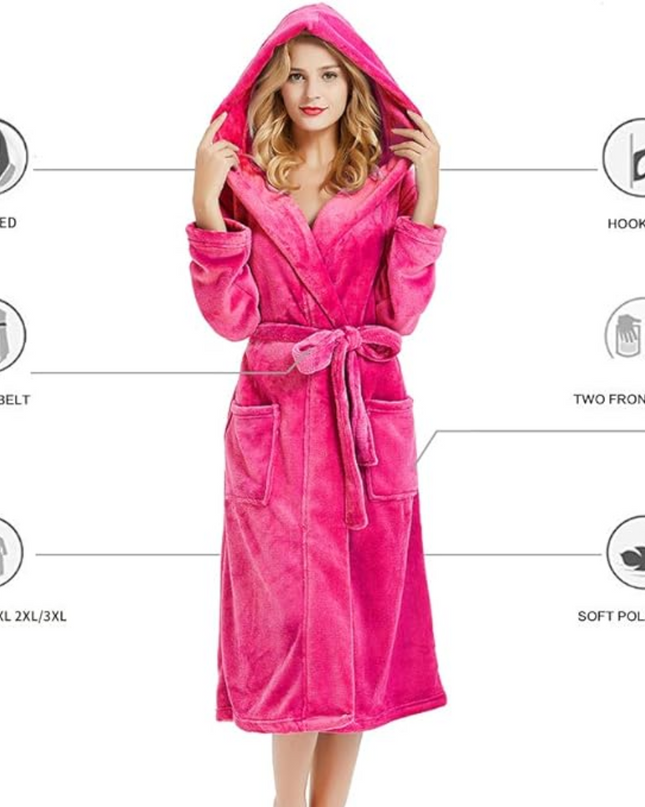 Anouk | Women's Fleece Bathrobe – Hooded Long Robe