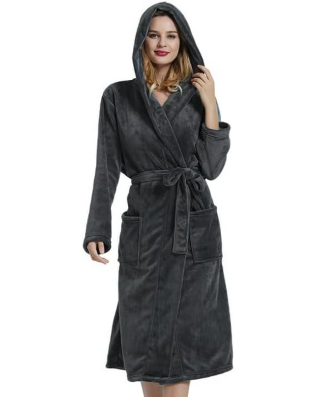 Anouk | Women's Fleece Bathrobe – Hooded Long Robe