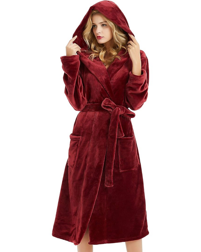 Anouk | Women's Fleece Bathrobe – Hooded Long Robe