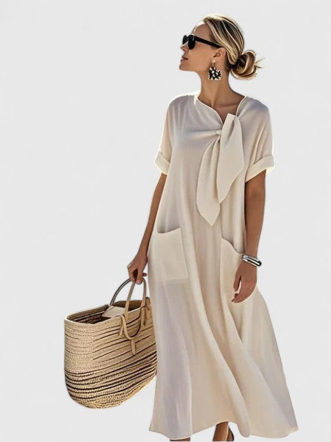 Antonina | Tie-Neck Short Sleeve Maxi Dress