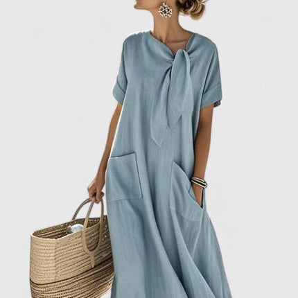 Antonina | Tie-Neck Short Sleeve Maxi Dress