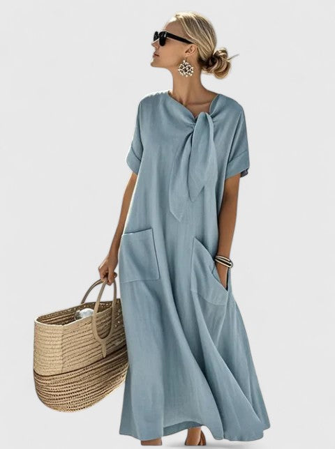Antonina | Tie-Neck Short Sleeve Maxi Dress