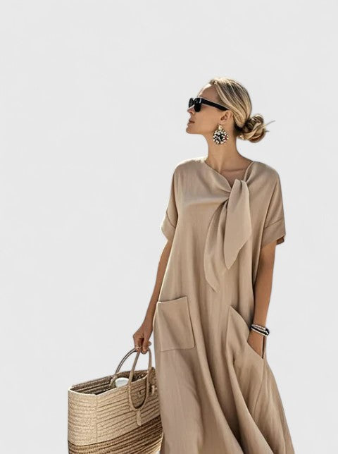Antonina | Tie-Neck Short Sleeve Maxi Dress