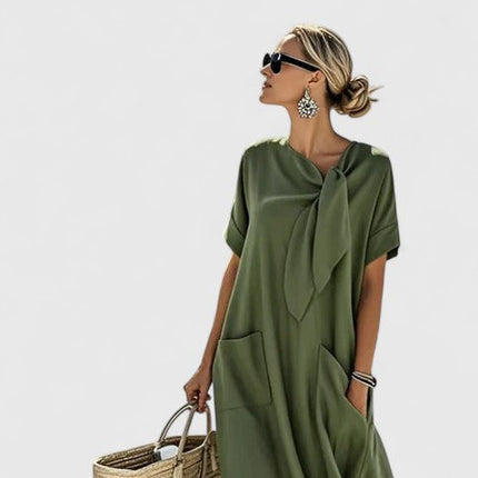 Antonina | Tie-Neck Short Sleeve Maxi Dress