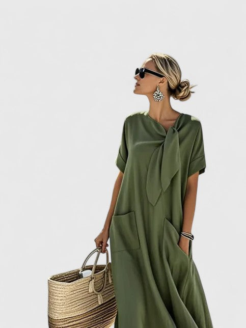 Antonina | Tie-Neck Short Sleeve Maxi Dress