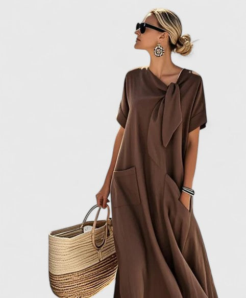 Antonina | Tie-Neck Short Sleeve Maxi Dress