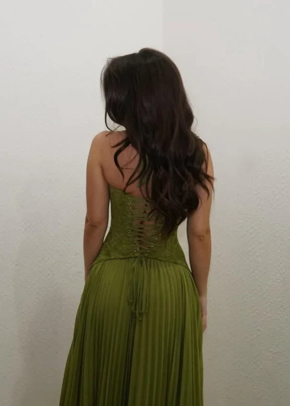 Arabella | Pleated Corset Maxi Wedding Guest Dress