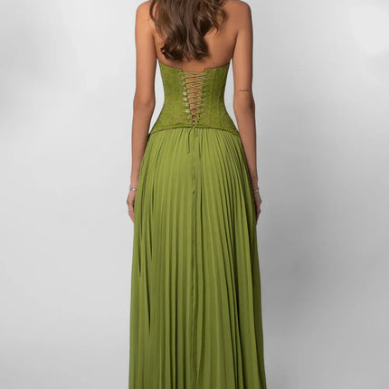 Arabella | Pleated Corset Maxi Wedding Guest Dress