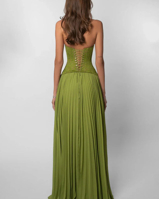 Arabella | Pleated Corset Maxi Wedding Guest Dress