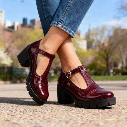 Bellavique | Elegant T-Strap Mary Jane Block Heels