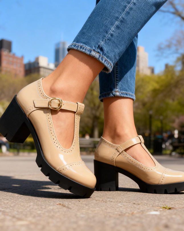 Bellavique | Elegant T-Strap Mary Jane Block Heels
