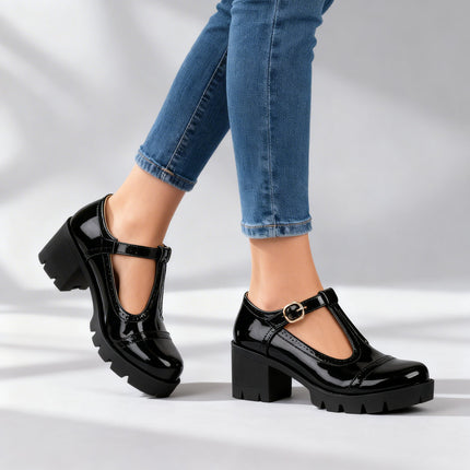Bellavique | Elegant T-Strap Mary Jane Block Heels