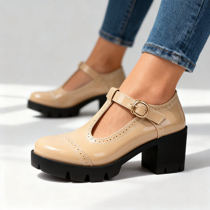Bellavique | Elegant T-Strap Mary Jane Block Heels