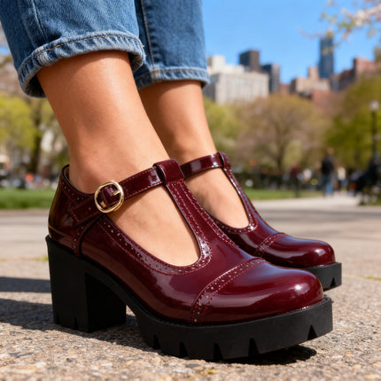 Bellavique | Elegant T-Strap Mary Jane Block Heels