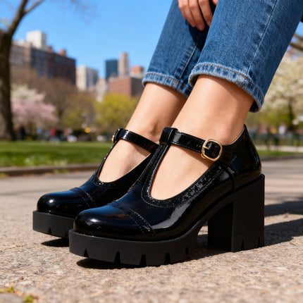 Bellavique | Elegant T-Strap Mary Jane Block Heels
