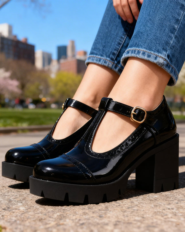 Bellavique | Elegant T-Strap Mary Jane Block Heels