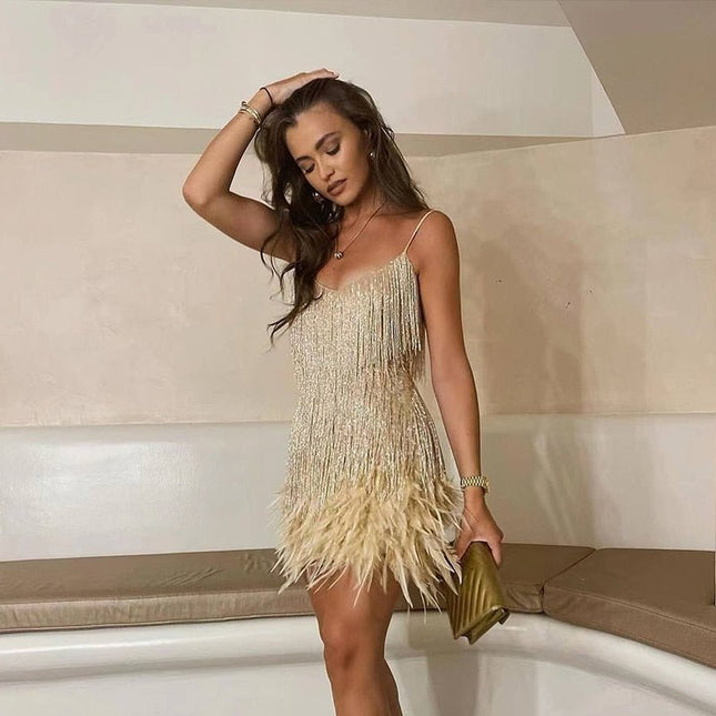 Bianca | Fringe Detail Spaghetti Strap Mini Dress