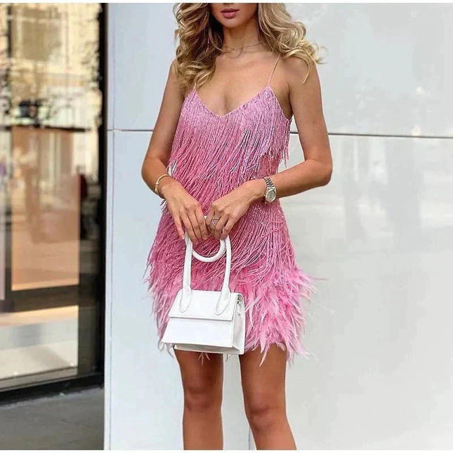 Bianca | Fringe Detail Spaghetti Strap Mini Dress