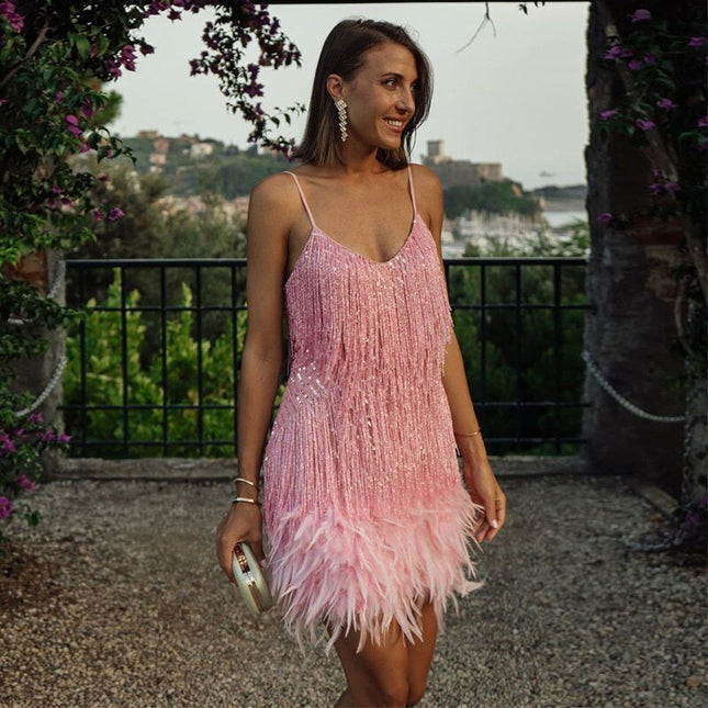 Bianca | Fringe Detail Spaghetti Strap Mini Dress
