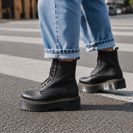 Bianelle | Women's Platform Combat Boots Lace-Up Side Zip