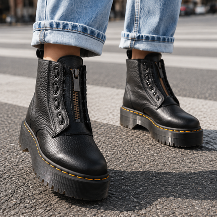 Bianelle | Women's Platform Combat Boots Lace-Up Side Zip