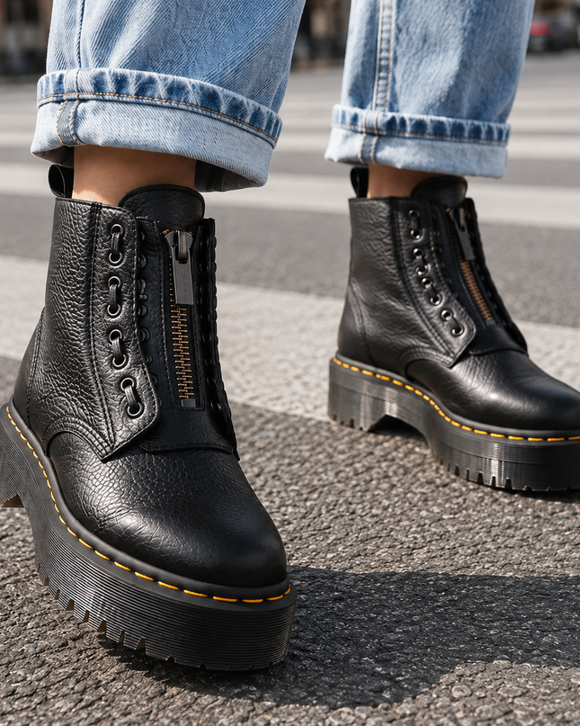 Bianelle | Women's Platform Combat Boots Lace-Up Side Zip