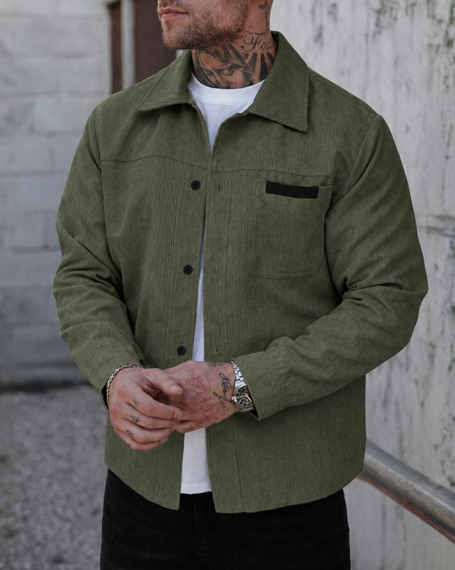 Men’s Long Sleeve Corduroy Jacket with Chest Pocket