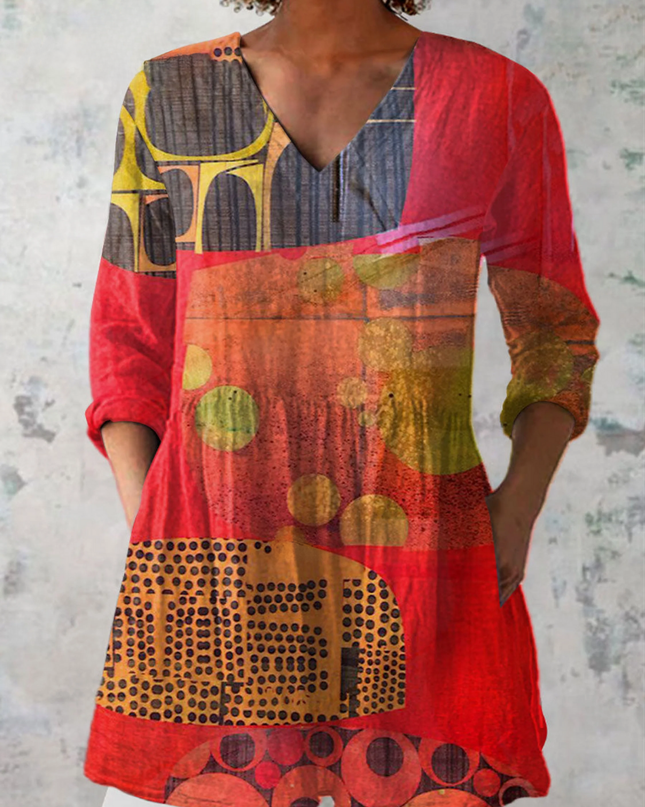 Callie | Abstract Print V-Neck Tunic