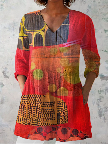 Callie | Abstract Print V-Neck Tunic
