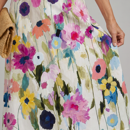 Camille | Floral Sleeveless Round Neck Midi Dress