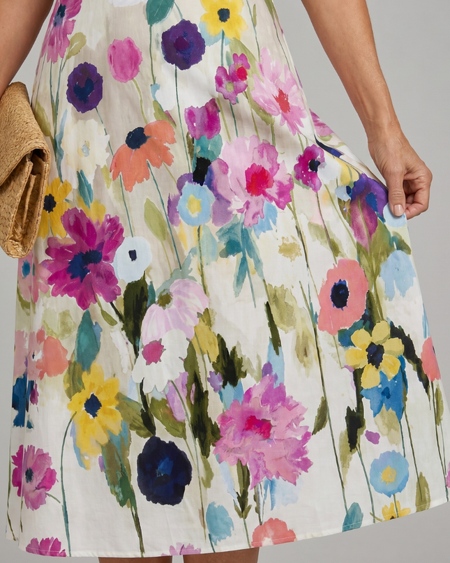 Camille | Floral Sleeveless Round Neck Midi Dress
