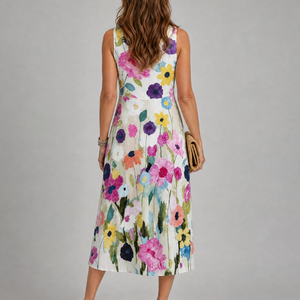Camille | Floral Sleeveless Round Neck Midi Dress