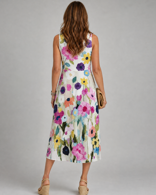 Camille | Floral Sleeveless Round Neck Midi Dress