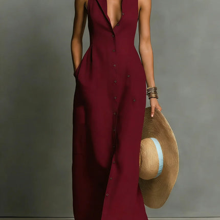 Camille | Sleeveless Button Front Maxi Dress