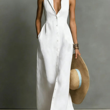 Camille | Sleeveless Button Front Maxi Dress