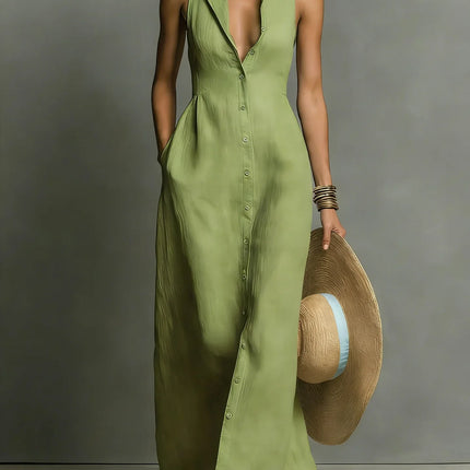 Camille | Sleeveless Button Front Maxi Dress