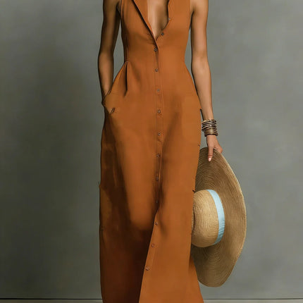 Camille | Sleeveless Button Front Maxi Dress