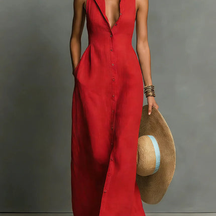 Camille | Sleeveless Button Front Maxi Dress