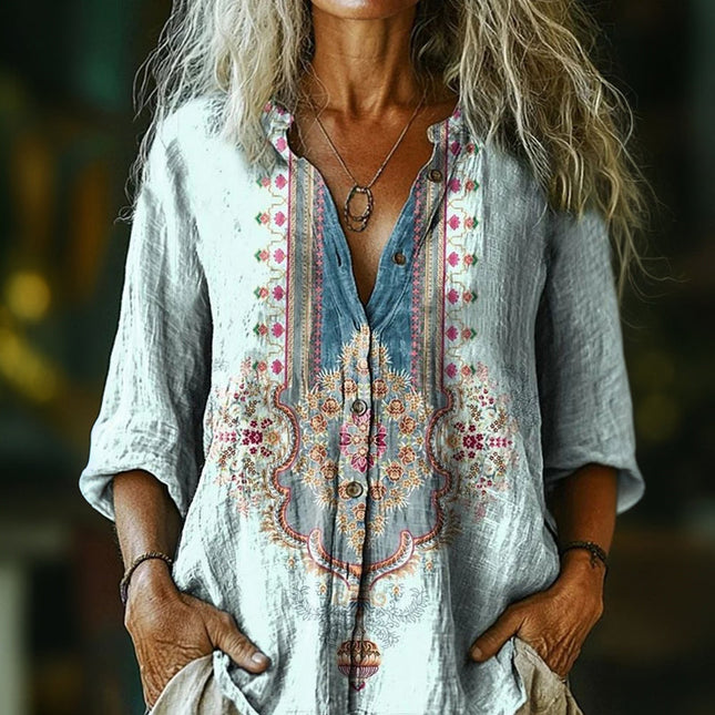 Carmen | Embroidered V-Neck Tunic Blouse