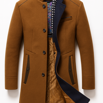 Cavrelian | Men's Wool Blend Overcoat Stand Collar Button Front